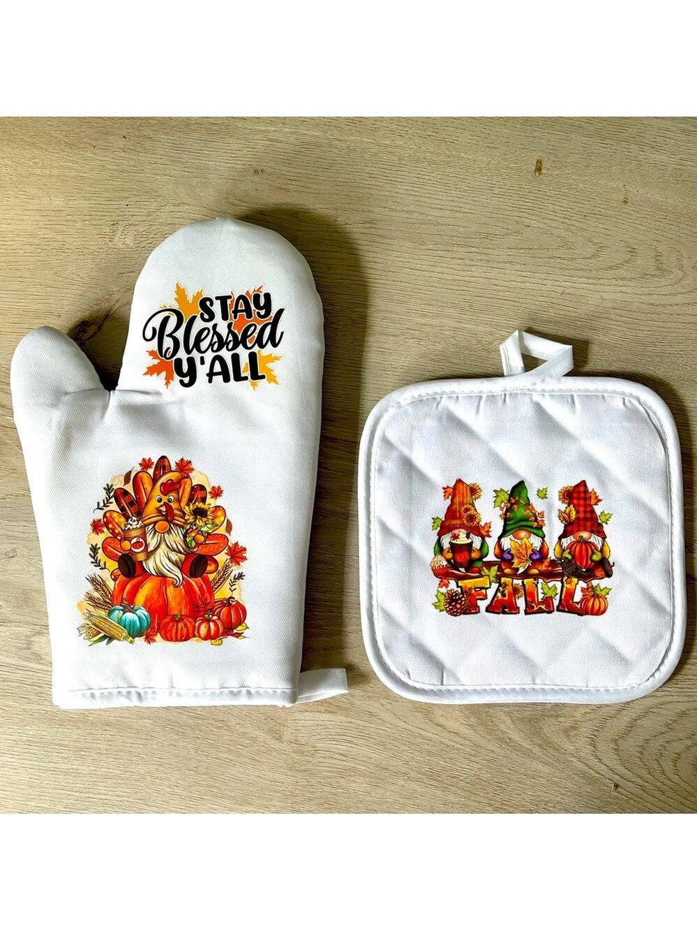 New Blessed Fall Gnome Oven Mitt & Pot Holder Set